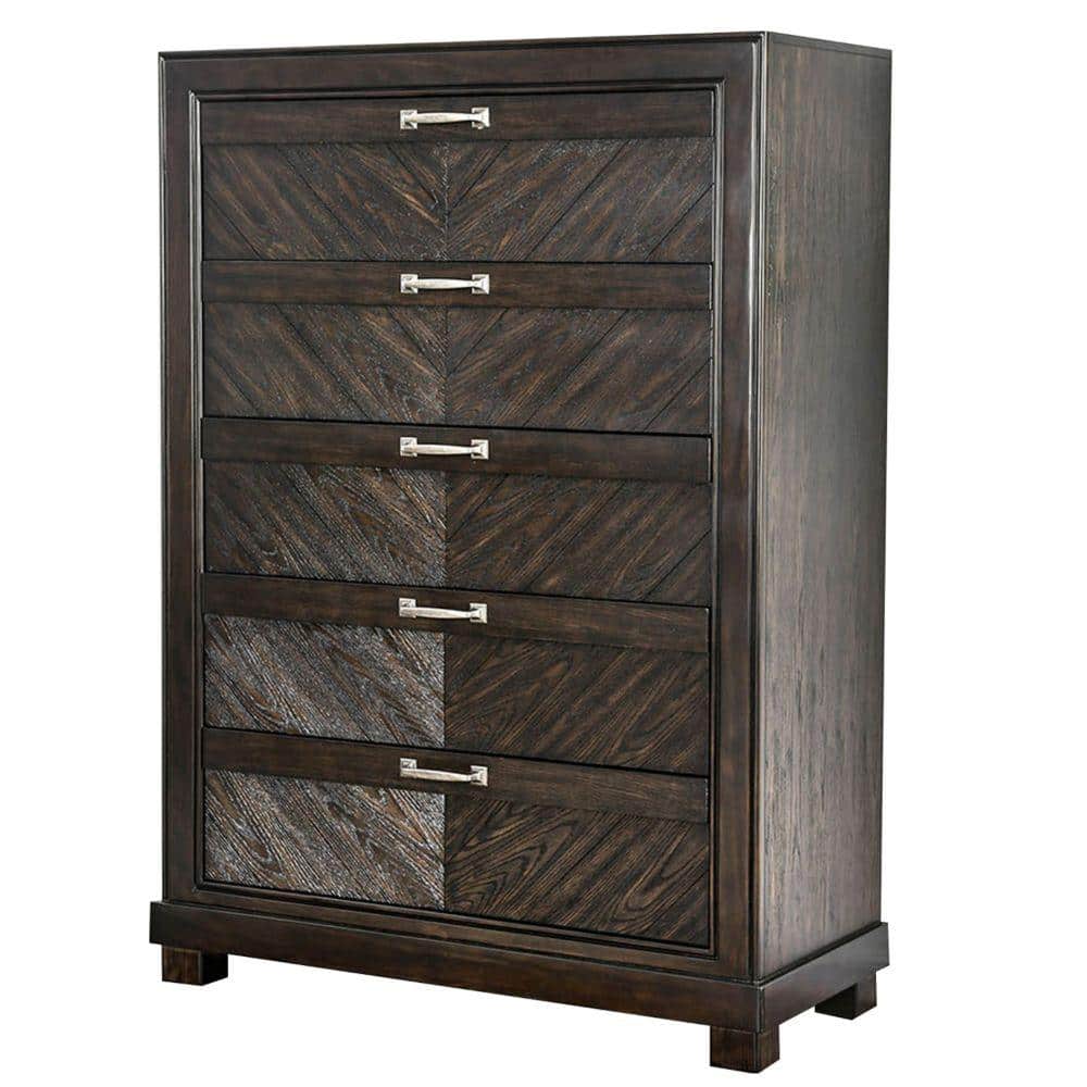 Benjara 18 in. Brown 5Drawer Wooden Chest of Drawers BM182951 The