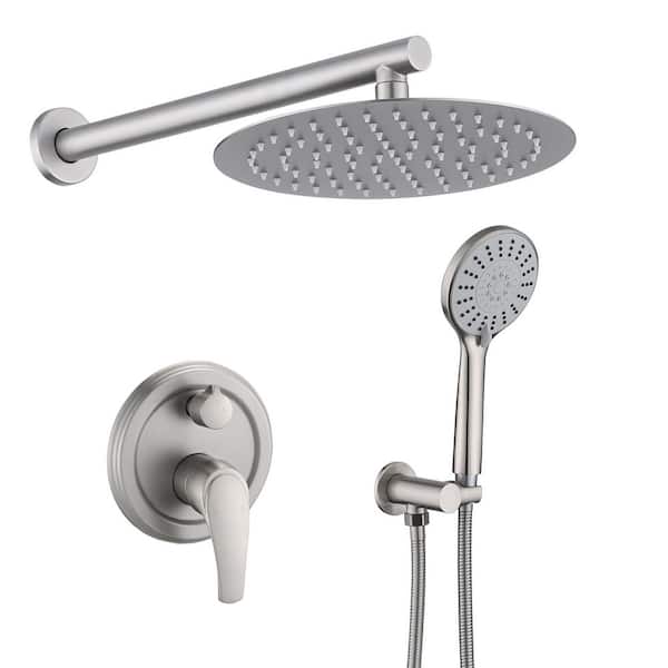 Single Handle 5-Spray Wall Mount Shower Faucet 1.8 GPM with Pressure Balance Brass Shower System in Brushed Nickel