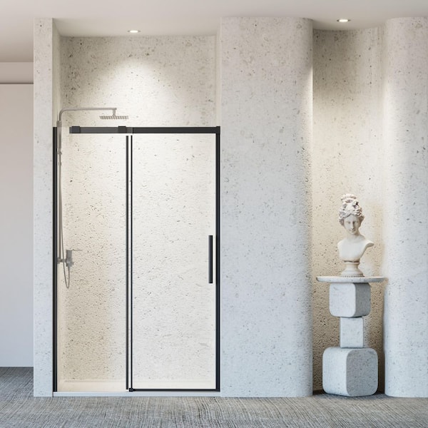 Marta 48 in. W x 76 in. H Framed Single Sliding Shower Door in Matte Black