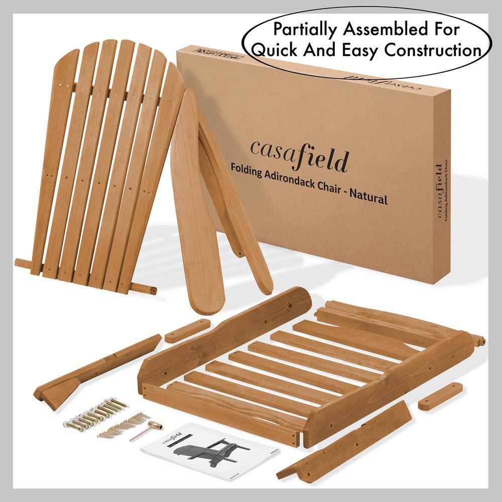 Natural Cedar Wood Folding Adirondack Chairs with Armrests, Set of 2