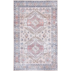 Tuscon Beige/Green Doormat 3 ft. x 5 ft. Machine Washable Distressed Floral Border Area Rug