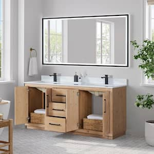 Anais 72 in. W x 22 in. D x 33 in. H Double Sink Bath Vanity in Brown with White Engineered Stone Top and Mirror