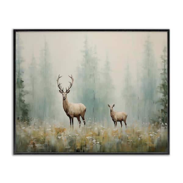 Faraway Deer in Meadow by Arlington Prints Black Framed Nature Giclee Art Print 16 in. x 20 in.
