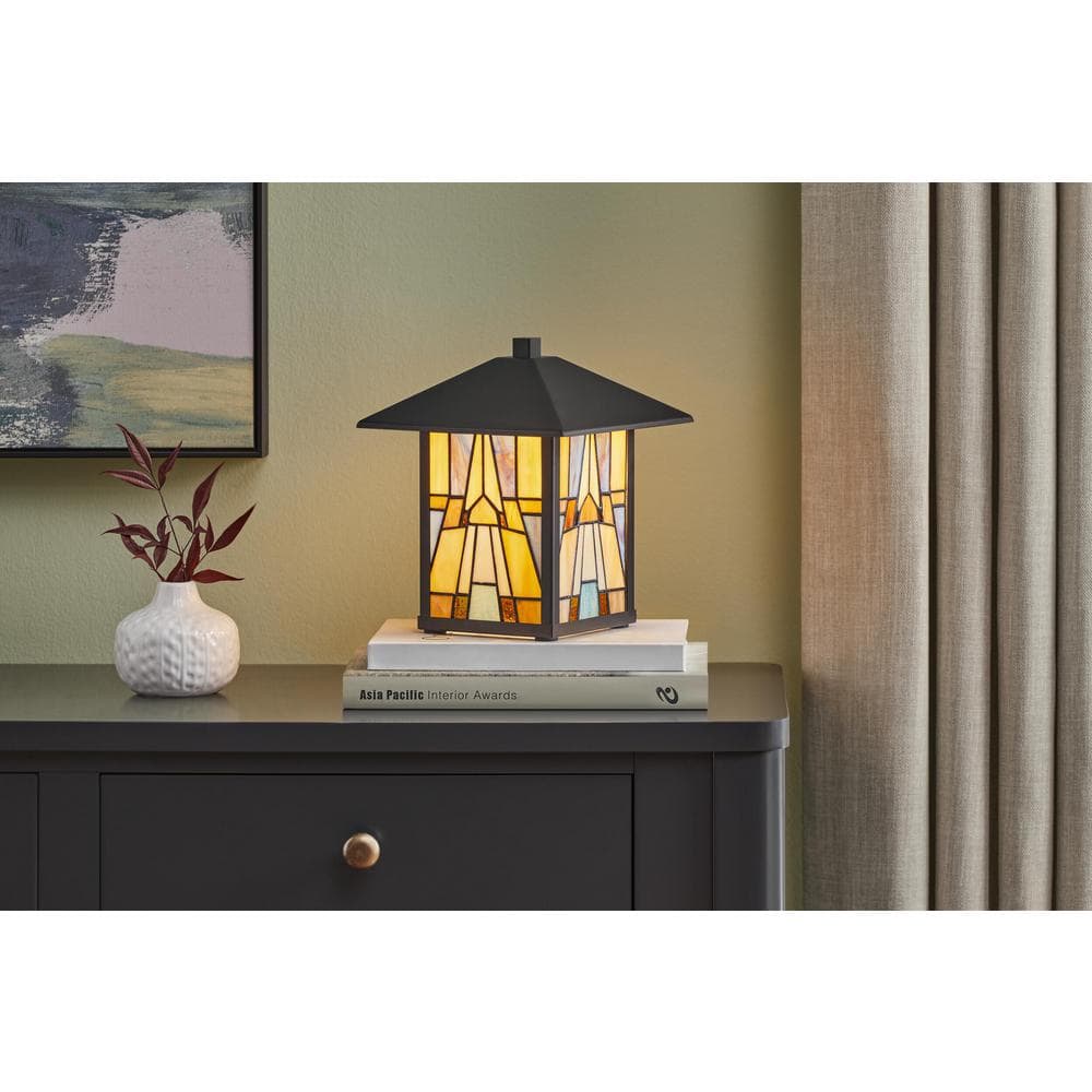 Waterville 10 in. Matte Black Table Lamp with Tiffany Style Glass Shade price history on PriceWatchPro