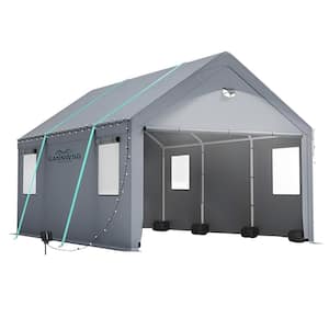 10 ft. W x 16 ft. D Carport Canopy Without Floor in Gray with Windows & All-Season Tarp Cover Side Walls Removable Roof