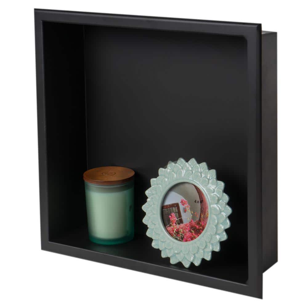 16" Black Matte Stainless Steel Wall Mount Shower Niche