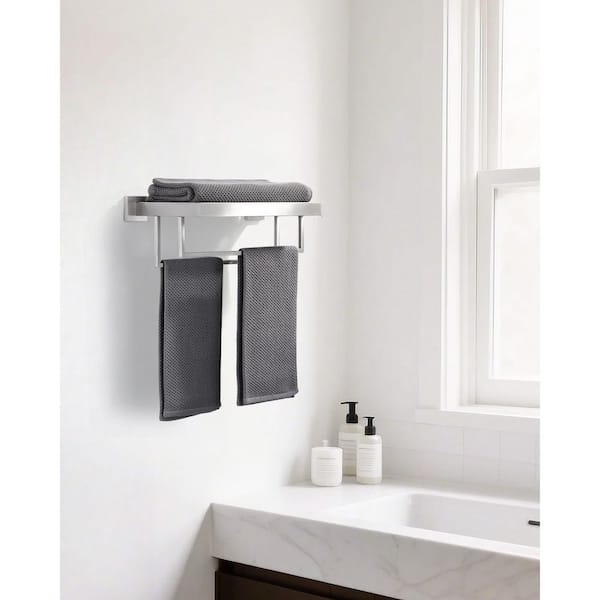 16 in. Square Single Towel Rack Holders Wall Mounted in Brushed Nickel