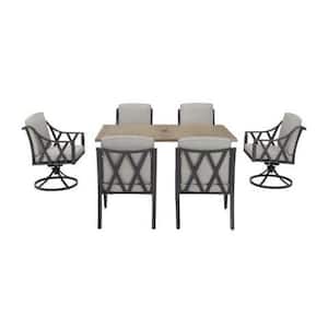 Harmony Hill 7-Piece Black Steel Outdoor Patio Dining Set with CushionGuard Stone Gray Cushions