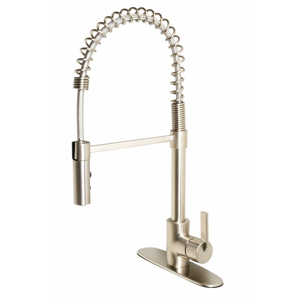 Fontaine by Italia Palais Royal Single Handle 1 or 3 Hole Pull-Out Sprayer Kitchen Spring Coil Faucet in Brushed Nickel -  MFF-PRK3-BN
