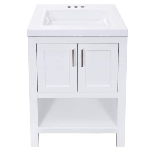 Glacier Bay Spa 24.5 in. W x 18.75 in. D x 35.5 in. H Single Sink Bath Vanity in White with White Cultured Marble Top