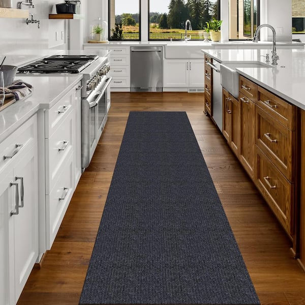 Sweet Home Stores Ribbed Waterproof Non-Slip Rubber Back Solid Runner Rug 2  ft. W x 2 2 ft. L Black Polyester Garage Flooring SH-SRT704-2X22 - The Home  Depot