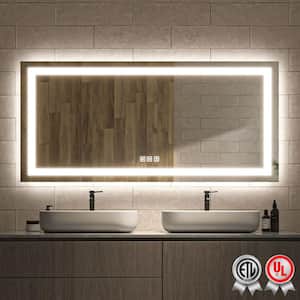60 in. W x 28 in. H Rectangular Frameless Wall Bathroom Vanity Mirror with Backlit and Front Light