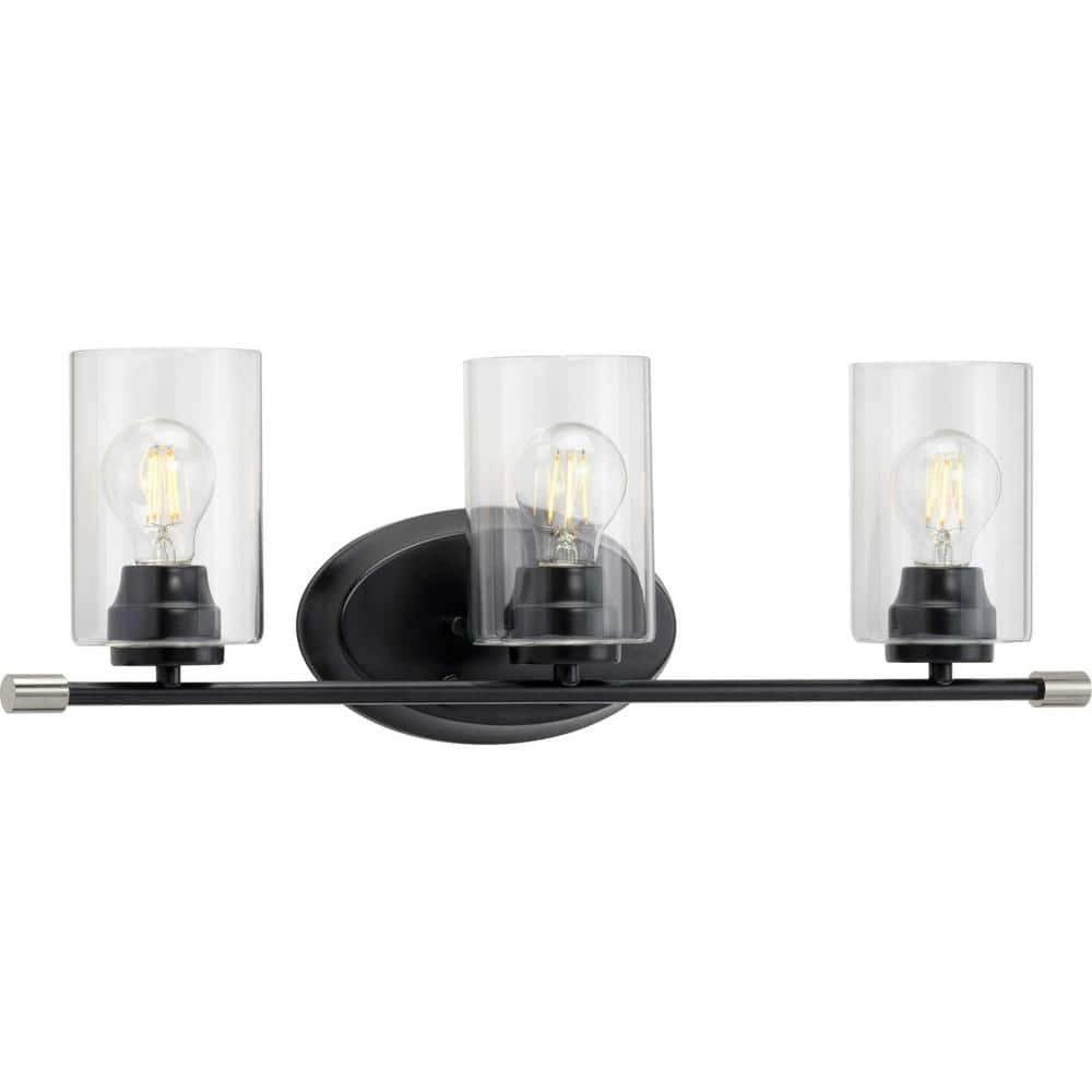 Progress Lighting Riley Collection 3-Light Matte Black Clear Glass ...