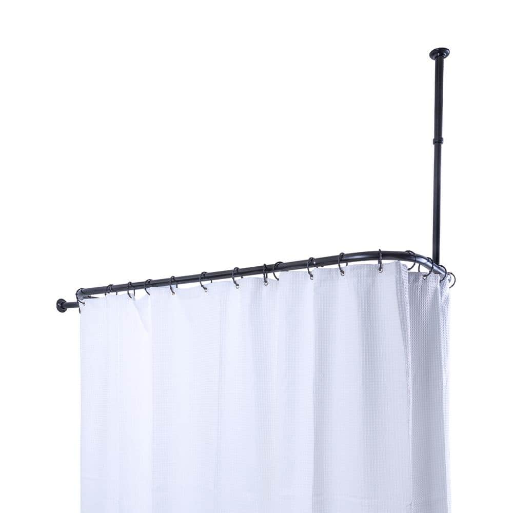 Matte Black and White Aluminum Ceiling Mounted D-Shaped Shower Curtain Rod