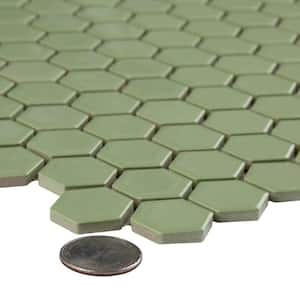 Metro 1 in. Hex Glossy Olive 10-1/4 in. x 11-7/8 in. Porcelain Mosaic Tile (8.6 sq. ft./Case)