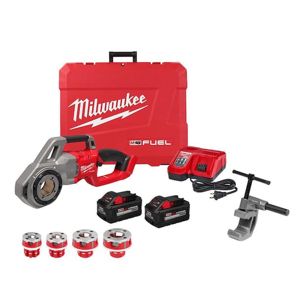 Milwaukee M18 FUEL One-Key Cordless Brushless Compact Pipe Threader Kit W/(2) 8.0Ah Batteries, 1/2 in. - 1-1/4 in. Aluminum Dies