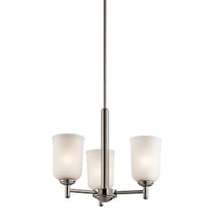 Shailene 17.5 in. 3-Light Brushed Nickel Transitional Shaded Cylinder Mini Chandelier for Dining Room