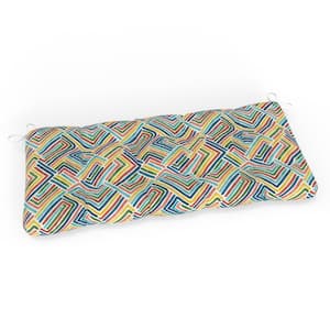 Geometric 48 in W x 5 in H Rectangular Outdoor Tufted Blown Bench Cushion with Ties 1-Count in Estie Multi