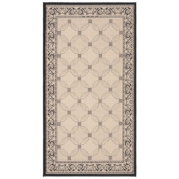 SAFAVIEH Courtyard Sand/Black Doormat 3 ft. x 5 ft. Border Indoor/Outdoor Patio Area Rug