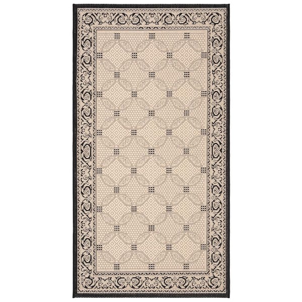 SAFAVIEH Courtyard Sand/Black 3 ft. x 5 ft. Border Indoor/Outdoor Patio  Area Rug