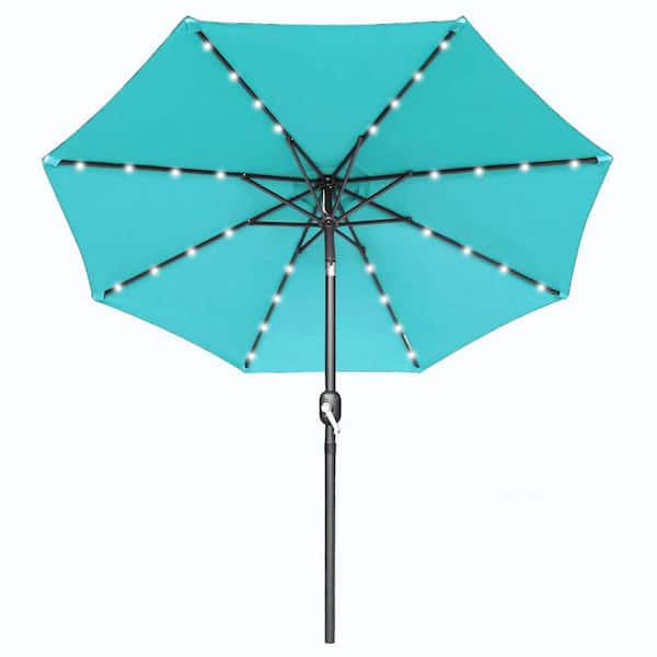 Alpulon 10 ft. Metal Market Solar Tilt Patio Umbrella in Turquoise with LED Lights