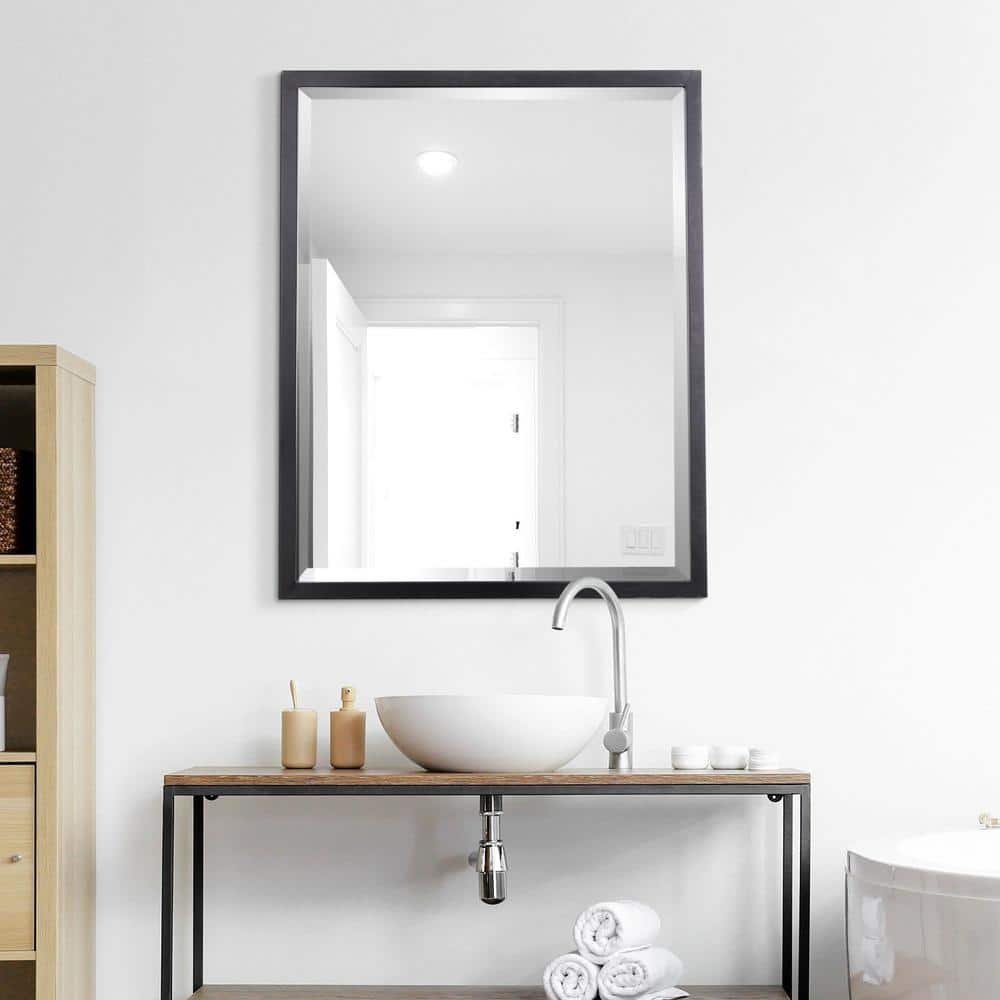 Black Metal Framed Rectangular Vanity Mirror, 24" x 30"