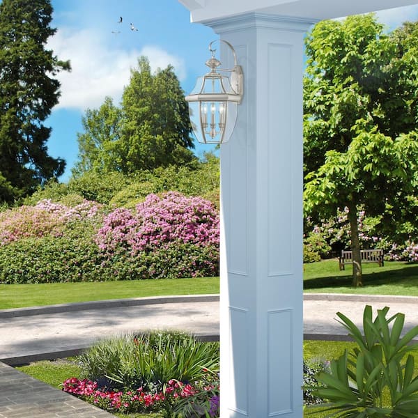 Aston 22.5 in. 3-Light Brushed Nickel Outdoor Hardwired Wall Lantern Sconce with No Bulbs Included