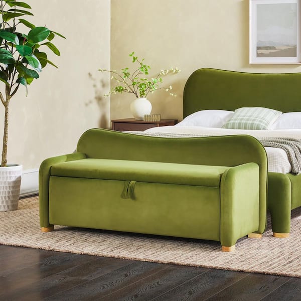 Walker Edison Furniture Company Chantelle Green Velvet 56 in. Bedroom Bench with Curved Accents WECHA27554GN1