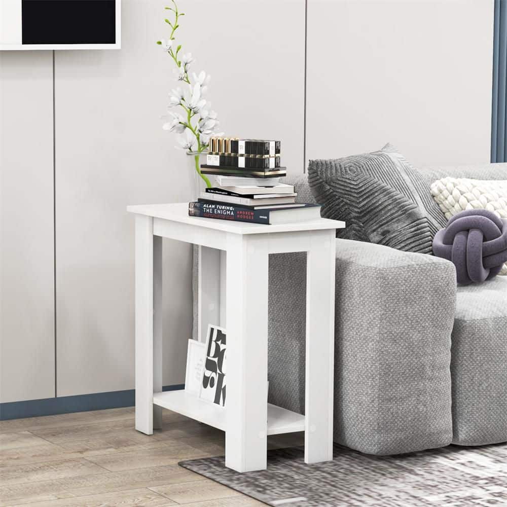 23.5 in. White Rectangular Engineered Wood 2-tier End Table w/ Storage Shelf Night Stands Sofa Side Coffee Table