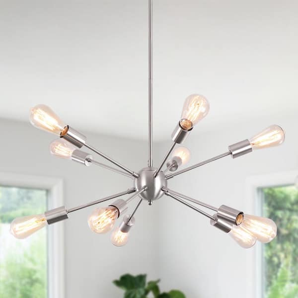 LWYTJO Jamee 10-Light Brushed Nickel Dimmable Sputnik Sphere Chandelier Modern Chandelier Kitchen Island Light Pendant