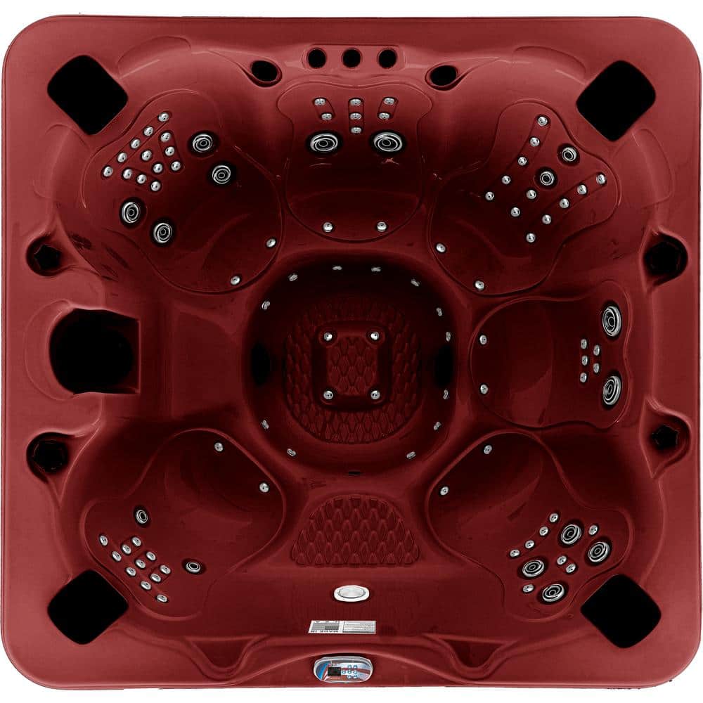 7-Person Dark Cherry Acrylic Hot Tub with Bluetooth and LED Waterfall