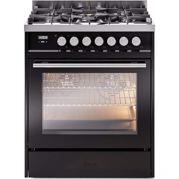 Professional Plus II 30 in. 5 Burner Freestanding Dual Fuel Range in Glossy Black