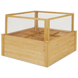 Natural Fir Wood Raised Bed with 9 Grids and Critter Guard Fence