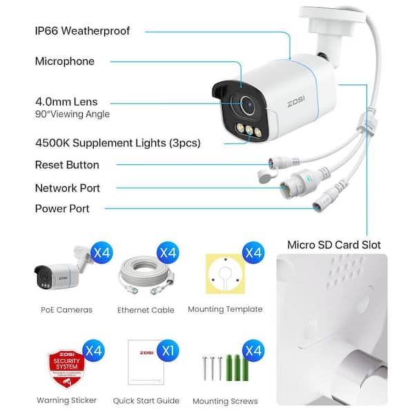 ZOSI C186A 4K 8MP POE Add-On Hardwired IP Security Camera, Only