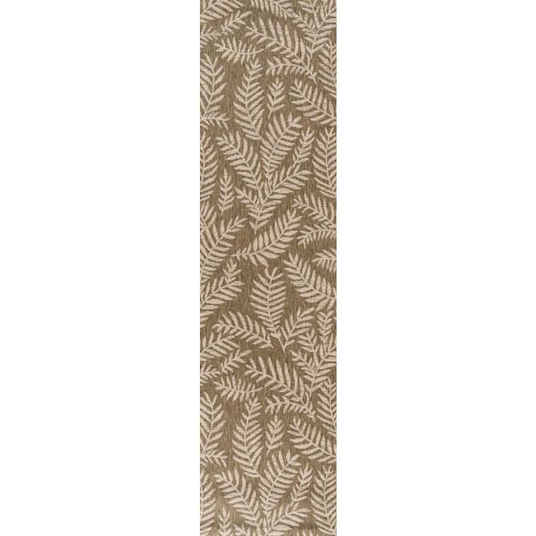 Nevis Palm Frond Brown/Beige 2 ft. x 10 ft. Indoor/Outdoor Runner Rug