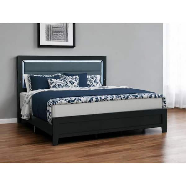 HomeRoots Multi-Colored Wood Frame King Panel Bed with Upholstered;Tufted