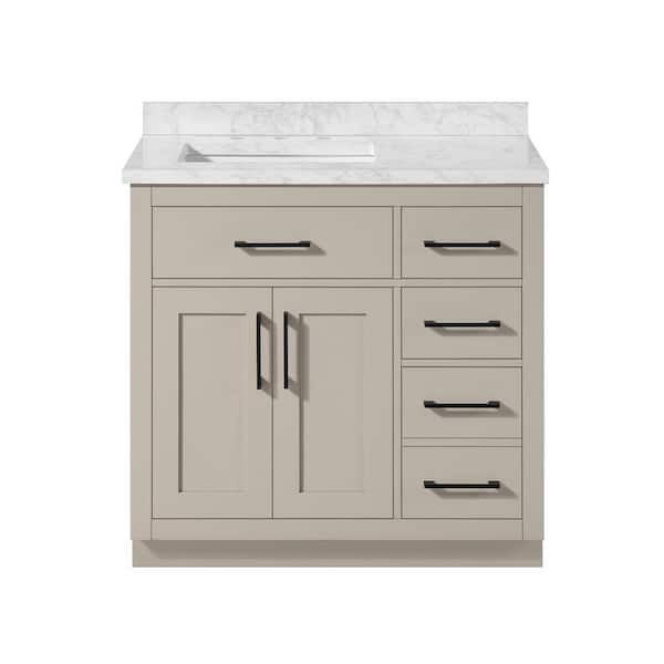 Athea 36 in. Single Sink Greige Bath Vanity with White Engineered Marble Top and Integrated Outlet (Assembled)