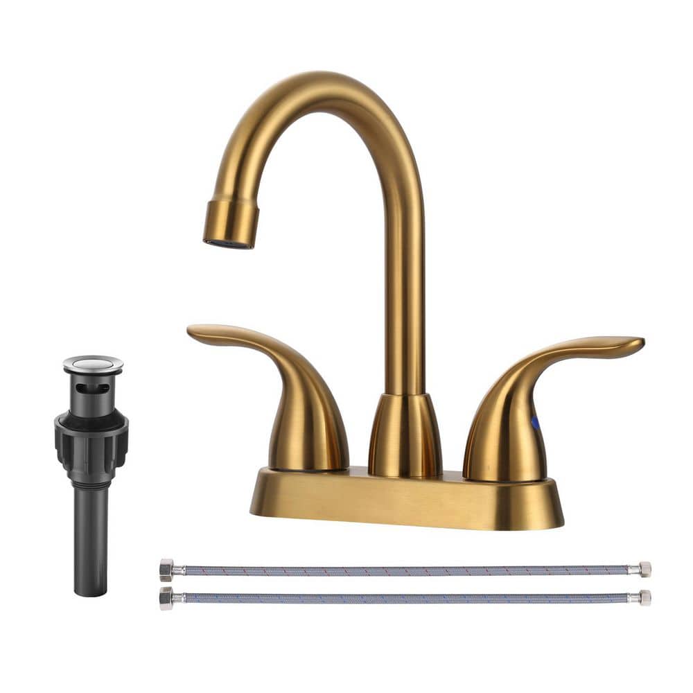 4 in. Centerset Double Handle Bathroom Faucet with Pop-Up Drain and Supply Lines in Brushed Gold price history on PriceWatchPro