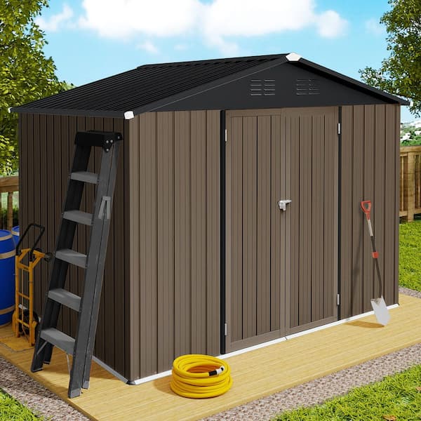 8 ft. W x 6 ft. D Metal Shed with Plastic Vents and Sliding Door, Outdoor Storage Sheds in Brown + Black (45 sq. ft. )