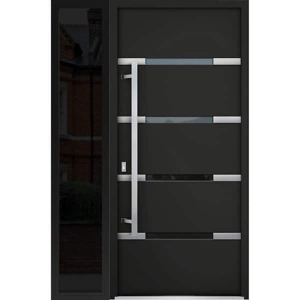VDOMDOORS 48 in. x 80 in. Right-Hand/Inswing Sidelight Clear Glass Black Enamel Steel Prehung Front Door with Hardware