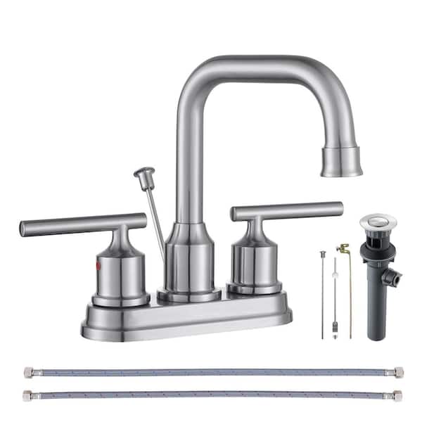 ARCORA 4 in. Centerset Double Handle High Arc Bathroom Faucet with Drain Kit Included in Brushed Nickel