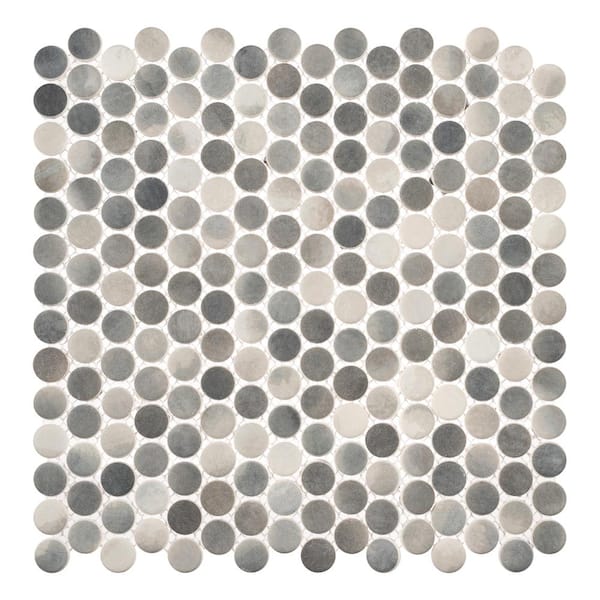 ANDOVA Pixie Char Gray/Dark Gray 12-1/8 in. x 12-1/8 in. Penny Round Smooth Glass Mosaic Tile (5.1 sq. ft./Case)