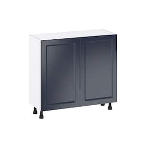 36 in. W x 14 in. D x 34.5 in. H Devon Painted Blue Shaker Assembled Shallow Base Kitchen Cabinet with 2-Doors