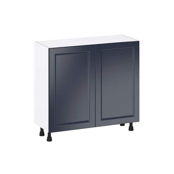 J COLLECTION 36 in. W x 14 in. D x 34.5 in. H Devon Painted Blue Shaker Assembled Shallow Base Kitchen Cabinet with 2-Doors