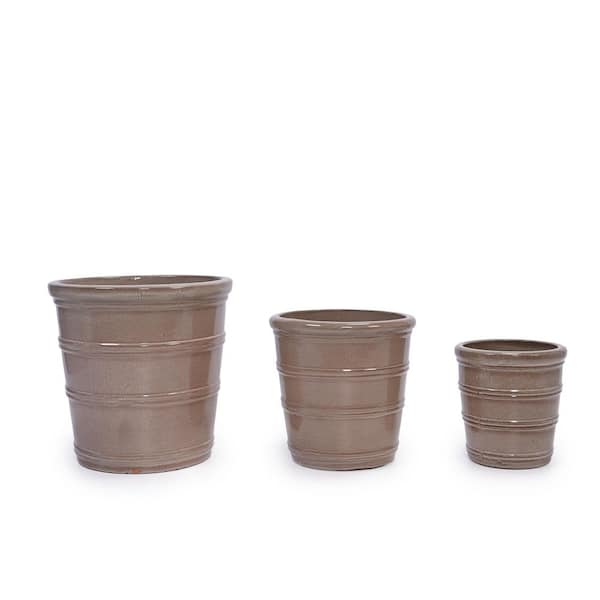 Modern Antique Yellow Ceramic Planter Flowerpot with Drainage Hole for Patio, Garden or Windowsills (3-Pack)