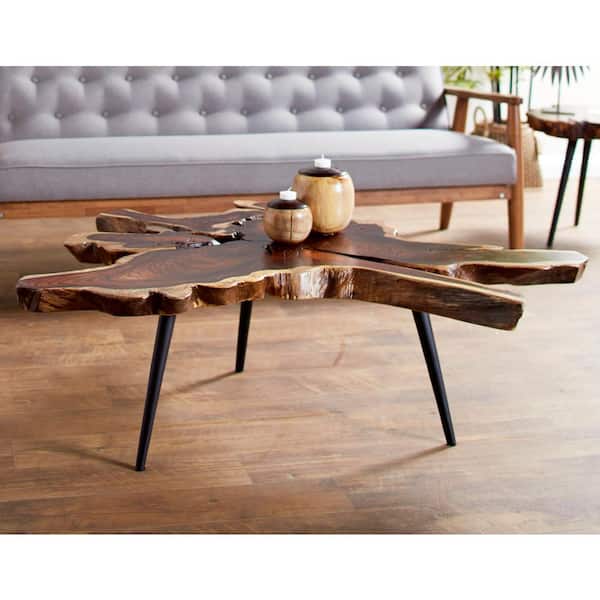 Litton Lane 47 in. Brown Irregular Metal Contemporary Coffee Table