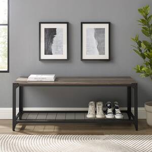 48 in. Grey Wash Industrial Angle Iron Entry Bench