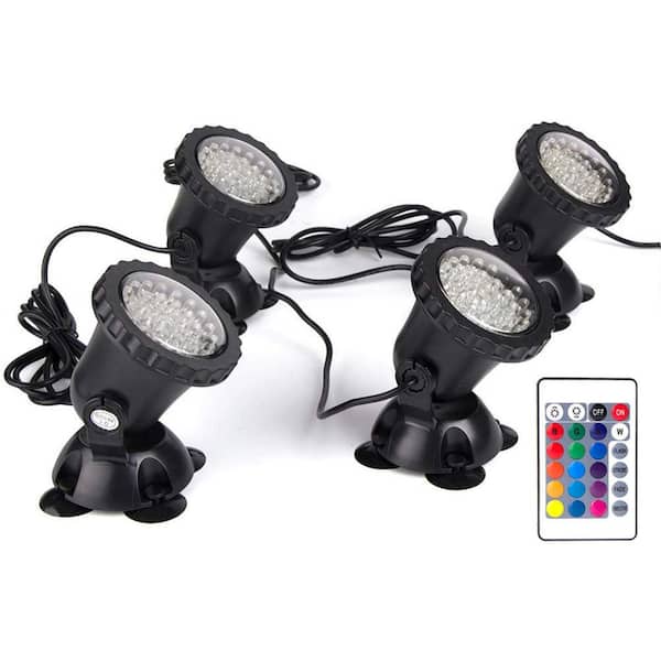 RGB Color Changing LED Underwater Pond Lights IP68 Waterproof Dimmable Spotlight Outdoor Landscape 4-Pack