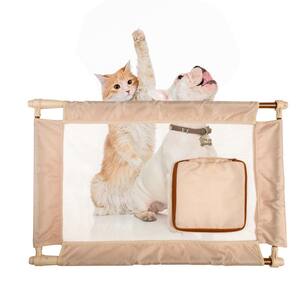 Khaki Porta-Gate Travel Collapsible and Adjustable Folding Pet Cat Dog Gate