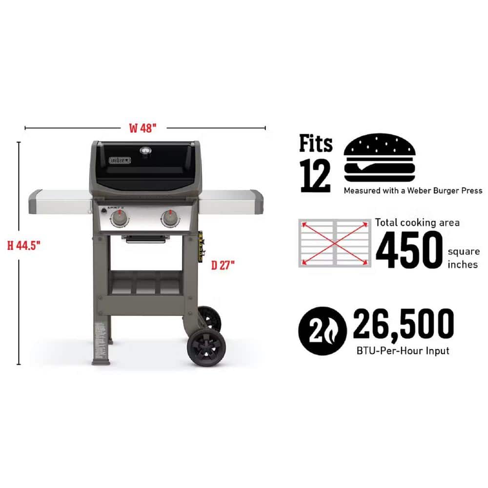 Black 2-Burner Liquid Propane Grill with Porcelain Coated Cast Iron Grates
